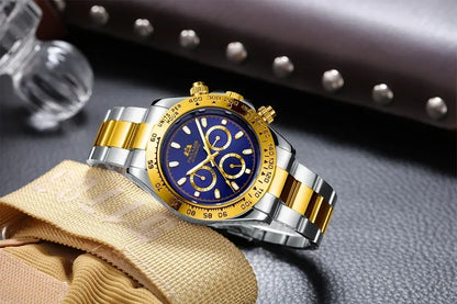 Automatic Watches for Men Mechanical Self Weind Gold Stainless Steel Glacier Ice Blue Chestnut Brown Bezel Reloj Hombre Baratos