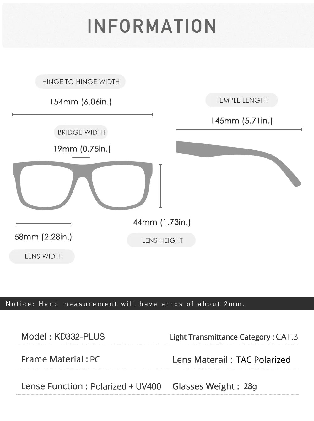 KDEAM Large Size Square Men's Sunglasses Polarized Photochromic Oversized Sun Glasses Fashion Women Shades Upgraded Edition