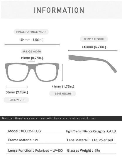 KDEAM Large Size Square Men's Sunglasses Polarized Photochromic Oversized Sun Glasses Fashion Women Shades Upgraded Edition