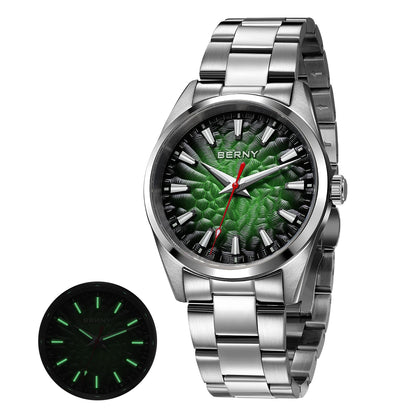 BERNY Herrenuhr – Quarzuhr, Saphirglas, leuchtende Zeiger, wasserdicht bis 10 ATM, komplett aus Edelstahl – Eleganter und lässiger Stil, ideal für den Alltag oder berufliche Anlässe