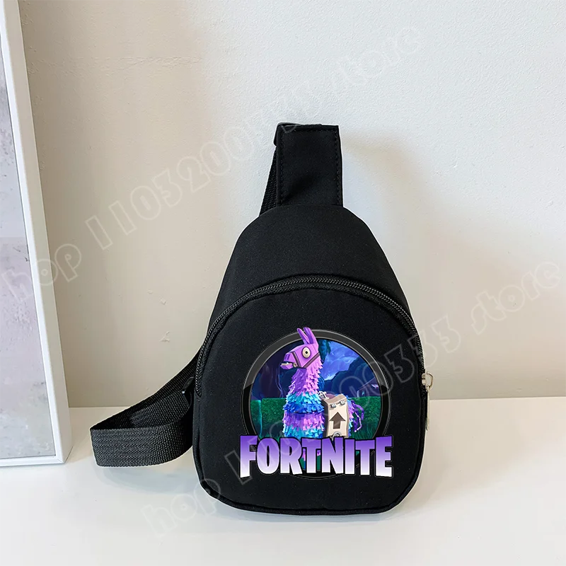 Fortnite Umhängetasche mit Game-Print für Kinder, Mini-Brusttasche, klassische schwarze Schultertasche und Geldbörse, geeignet für Schule und Outdoor-Aktivitäten
