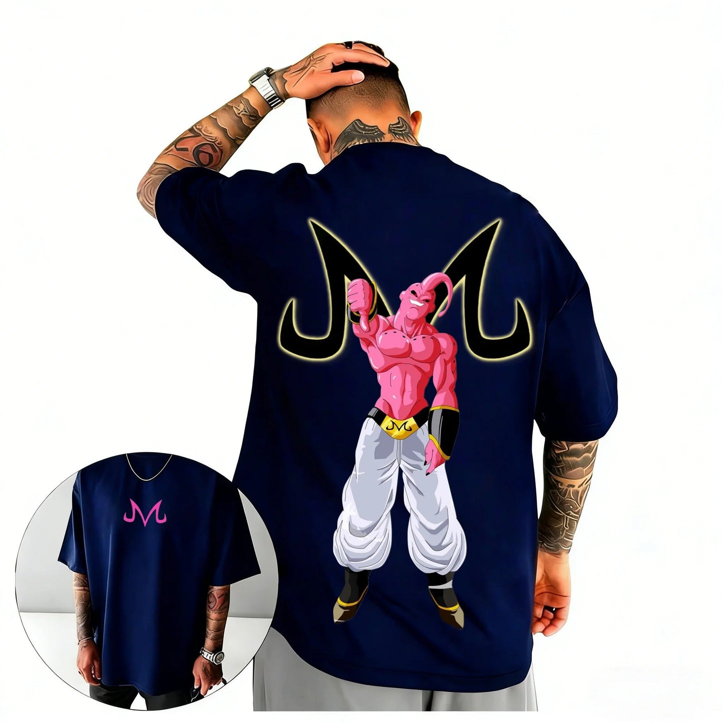 2026 Summer Dragon Ball  Oversized T-shirt High Quality 100_ Cotton Majin Buu & Majin Mark Print Unisex Retro  for Adults Kids