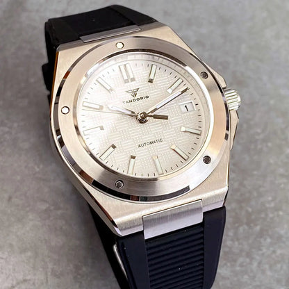Relógio Mecânico Masculino Tandorio New Black Luxury Business Engineer Style com Vidro de Safira, 100m à Prova de Água, NH35A Automático