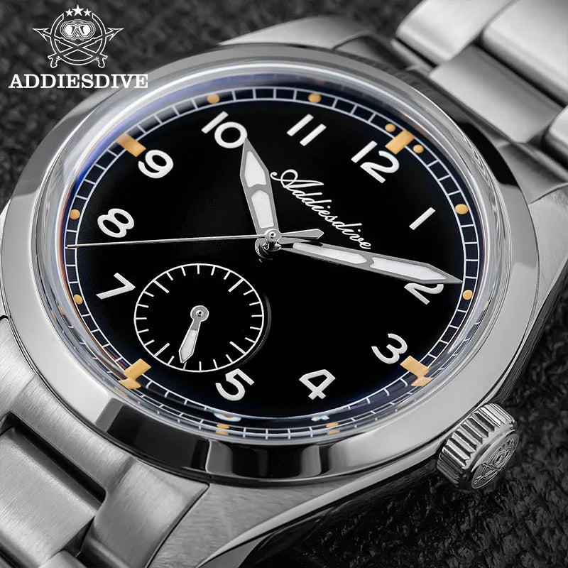 ADDIESDIVE 36mm Herren-Quarzuhr VH60 mit BGW9-Leuchtbeschichtung, Bubble-Mirror-Topfdeckelglas, 10Bar wasserdicht, Edelstahl-Uhr