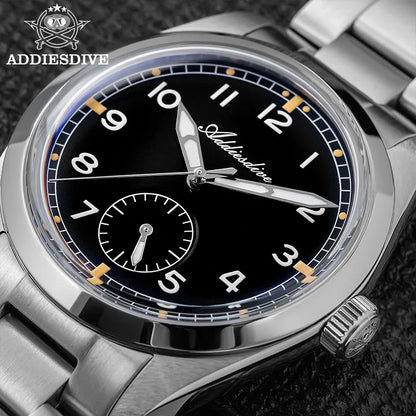 ADDIESDIVE 36mm Herren-Quarzuhr VH60 mit BGW9-Leuchtbeschichtung, Bubble-Mirror-Topfdeckelglas, 10Bar wasserdicht, Edelstahl-Uhr