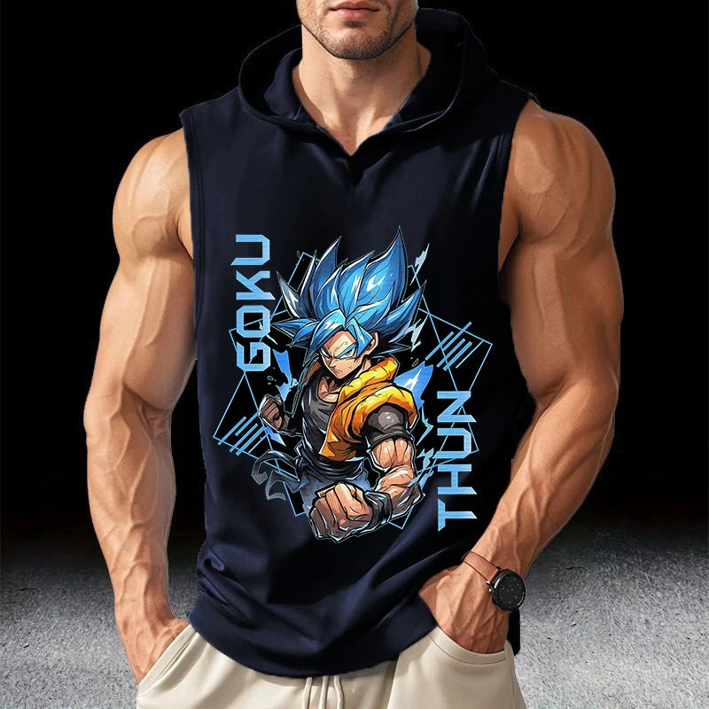 Dragon Ball Streetwear Men Running Tank Tops Sleeveless Sport T-shirt Fitness Training Workout Tee Sportwear Hooded Summer Vest