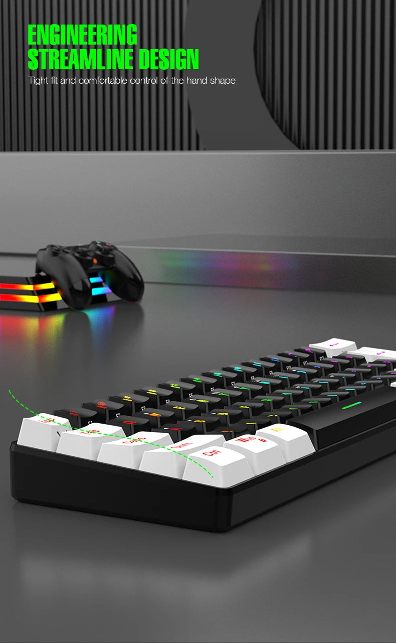 Wasserdichte mechanische 61-Tasten-Tastatur mit Kabel in Weiß, mit schwarzen und blauen Switches, RGB-beleuchtet – Gaming- und Office-Set, PUBG Gamer Backlit
