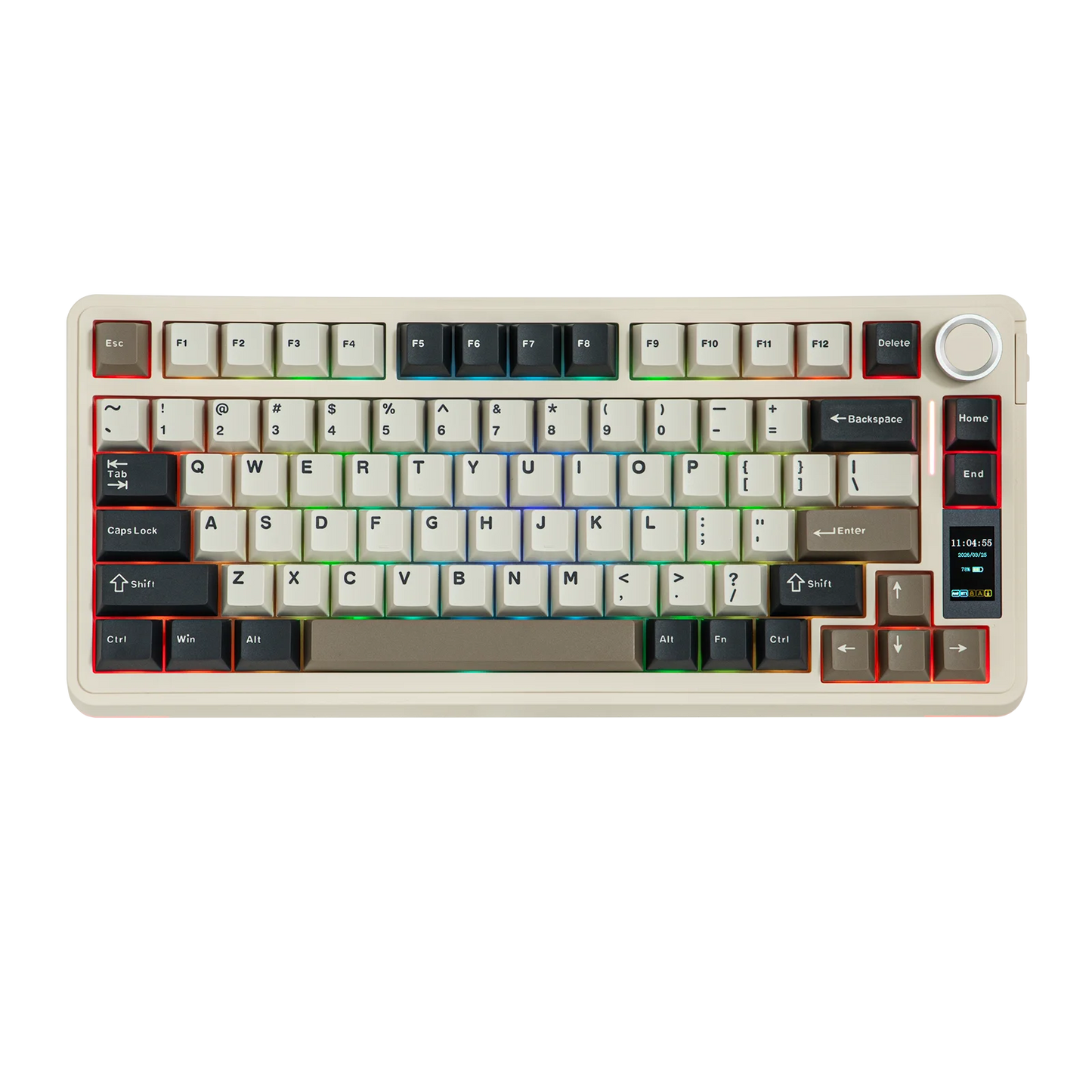 Teclado Mecânico Sem Fios EPOMAKER X AULA EA75 MAX 75% Layout ANSI US Hot-Swap Gasket com Fios/BT/2.4GHz com Ecrã e Botão Rotativo