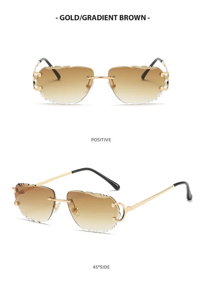 Retro Sunglasses Women Brand Designer Rimless Sun Glasses Fashion Shades Irregular Cutting Lens Ladies Frameless Eyeglasses