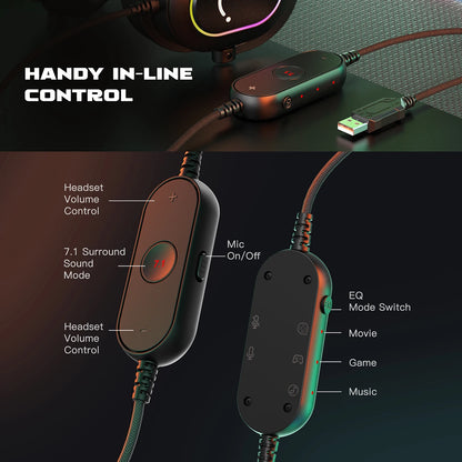 Auriculares gaming RGB FIFINE con micrófono – Auriculares USB circumaurales con cable, sonido envolvente 7.1, para PC, PS4 y PS5, con modos EQ y aislamiento de ruido