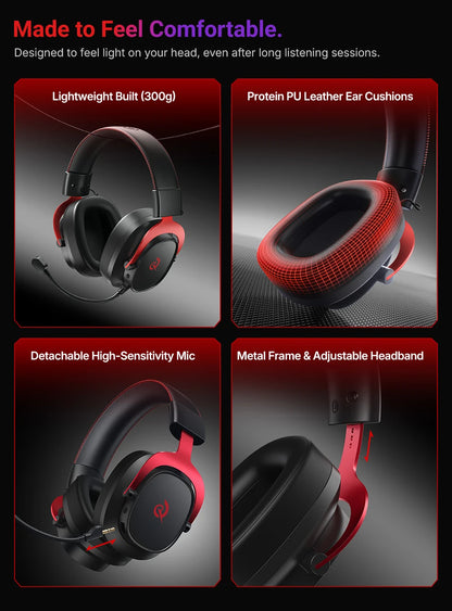 QCY Casque Gamer Sans Fil Heroad VT200 avec Microphone Détachable, Casque Over-Ear, Connexion Tri-Mode, Son Surround 7.1 pour PC, PS4 et PS5