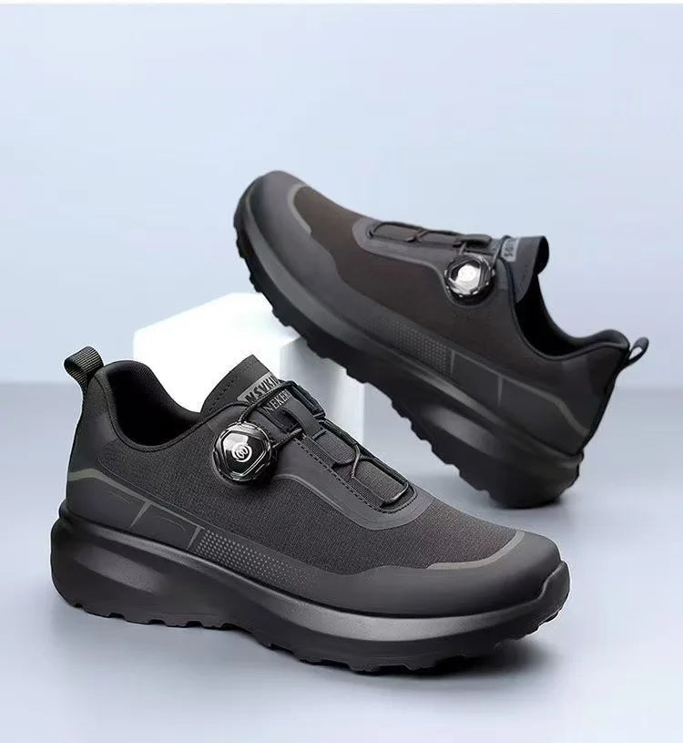 Chaussures de course décontractées noires pour hommes, bouton rotatif, antidérapantes, semelle épaisse, baskets d'extérieur