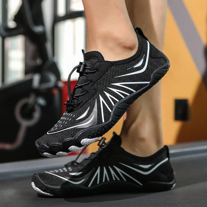 Novos sapatos aquáticos 2025 barefoot para praia e desporto, sapatos de natação antiderrapantes de alta qualidade, sapatos desportivos casuais de cinco dedos unissexo