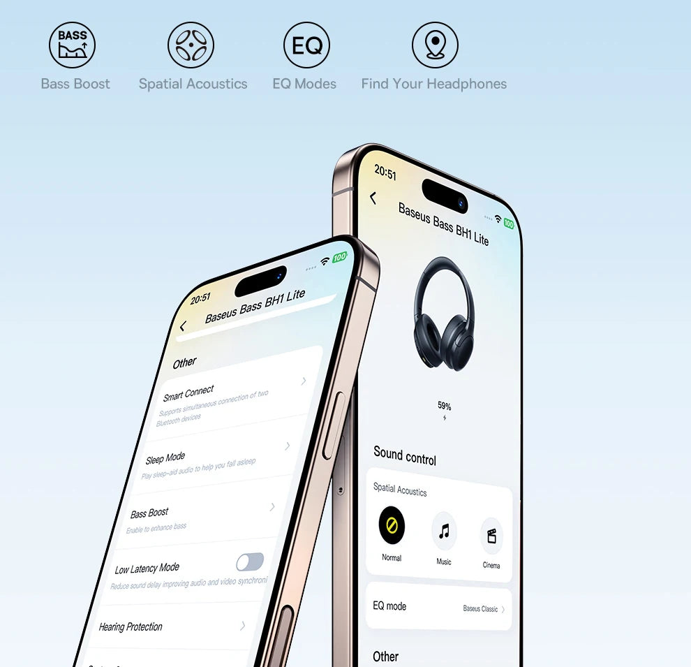 Cuffie over-ear wireless Bluetooth 5.3 Baseus – Driver HiFi da 40mm, autonomia di 70H, headset pieghevole con audio spaziale