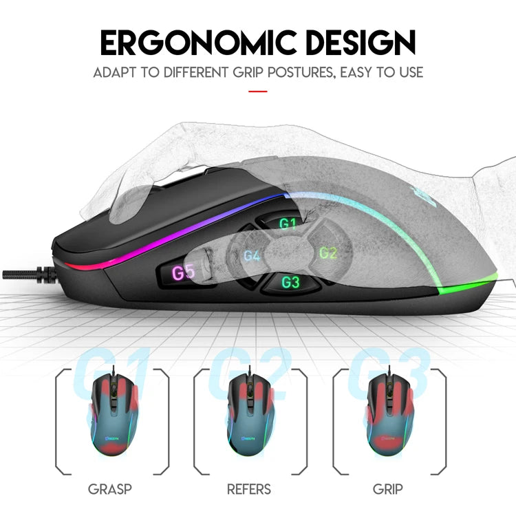 Kabelgebundene Gaming-Office-Maus 7200DPI mit RGB-Hintergrundbeleuchtung, 6 einstellbaren DPI-Stufen/10 programmierbaren Tasten/Zurück-zum-Desktop-Taste