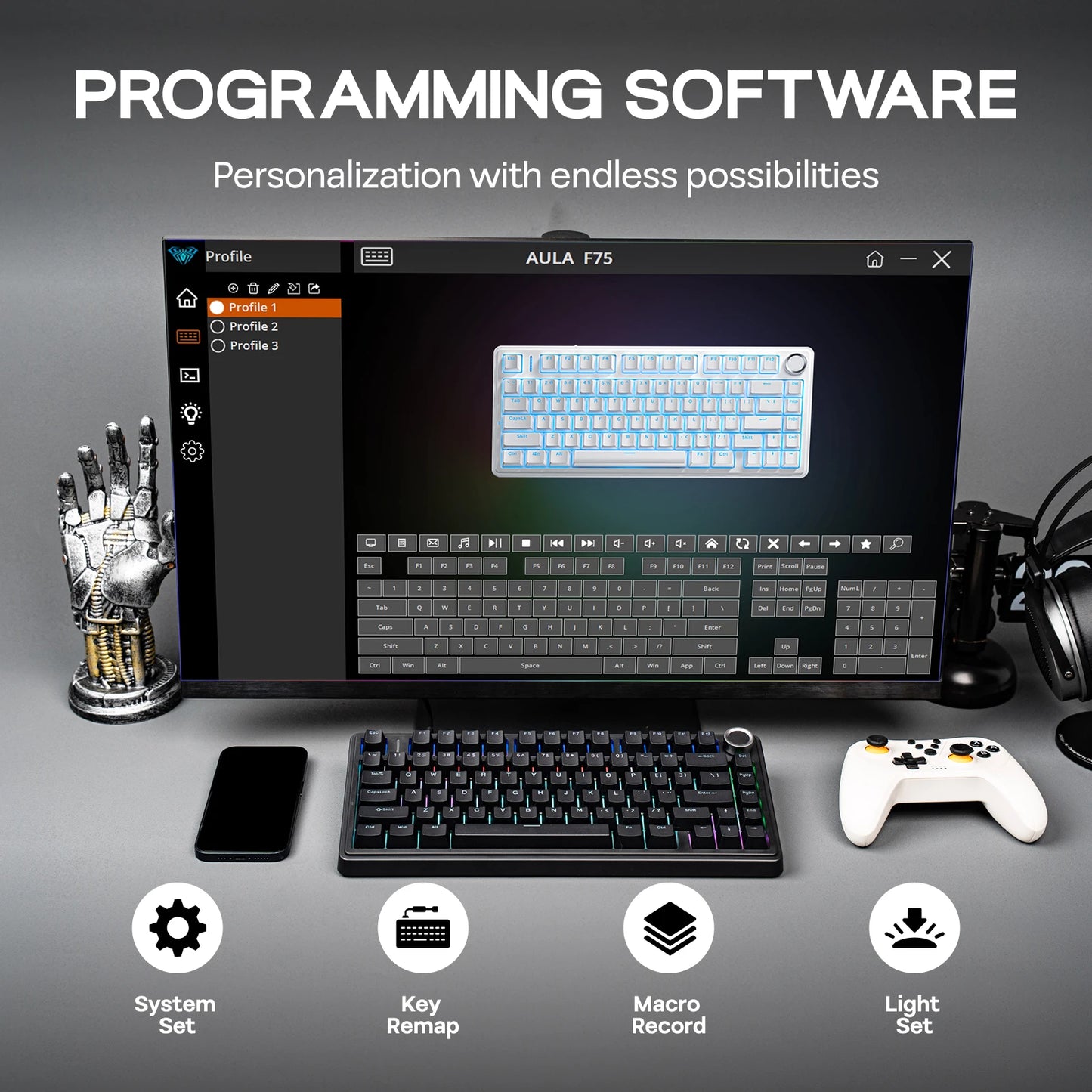 EPOMAKER x AULA F75 kabelgebundene mechanische Hot-Swap-Tastatur 75% ANSI US-Layout mit Gasket-Mount und Drehregler für Mac/WIN/Android