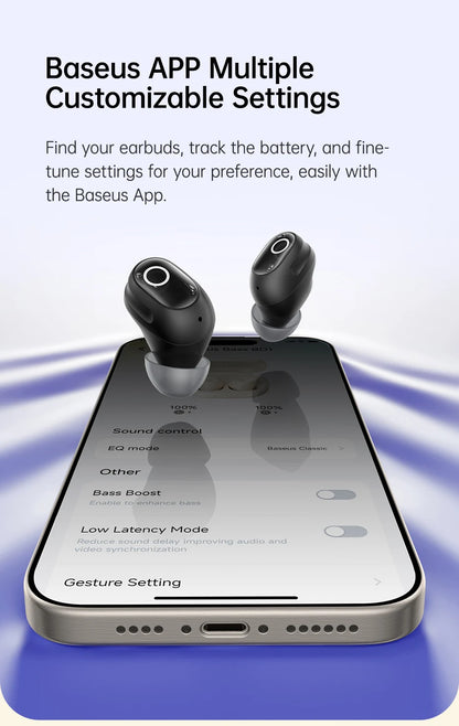 Baseus Bass BD1 Wireless Bluetooth 5.4 Earbuds – Mini Bean TWS Earphones, 35H Playtime, IP55 Waterproof Sports Headphones with Deep Bass & Low Latency