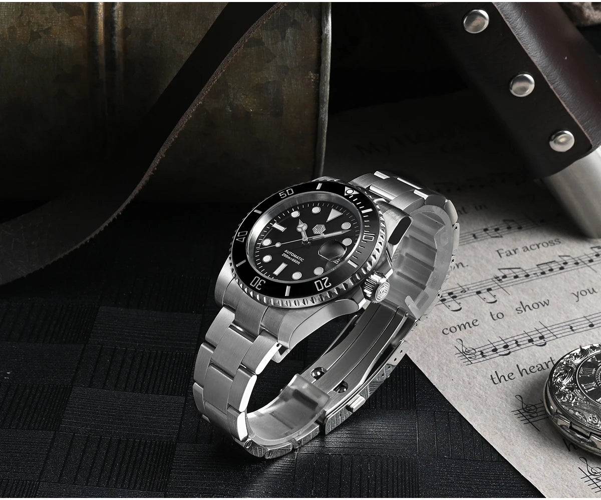 San Martin Watch New Upgraded Sub Men's PT5000 ST2130 Automatic Diving Watches with Ceramic Bezel 200m Waterproof Sapphire SN0017G