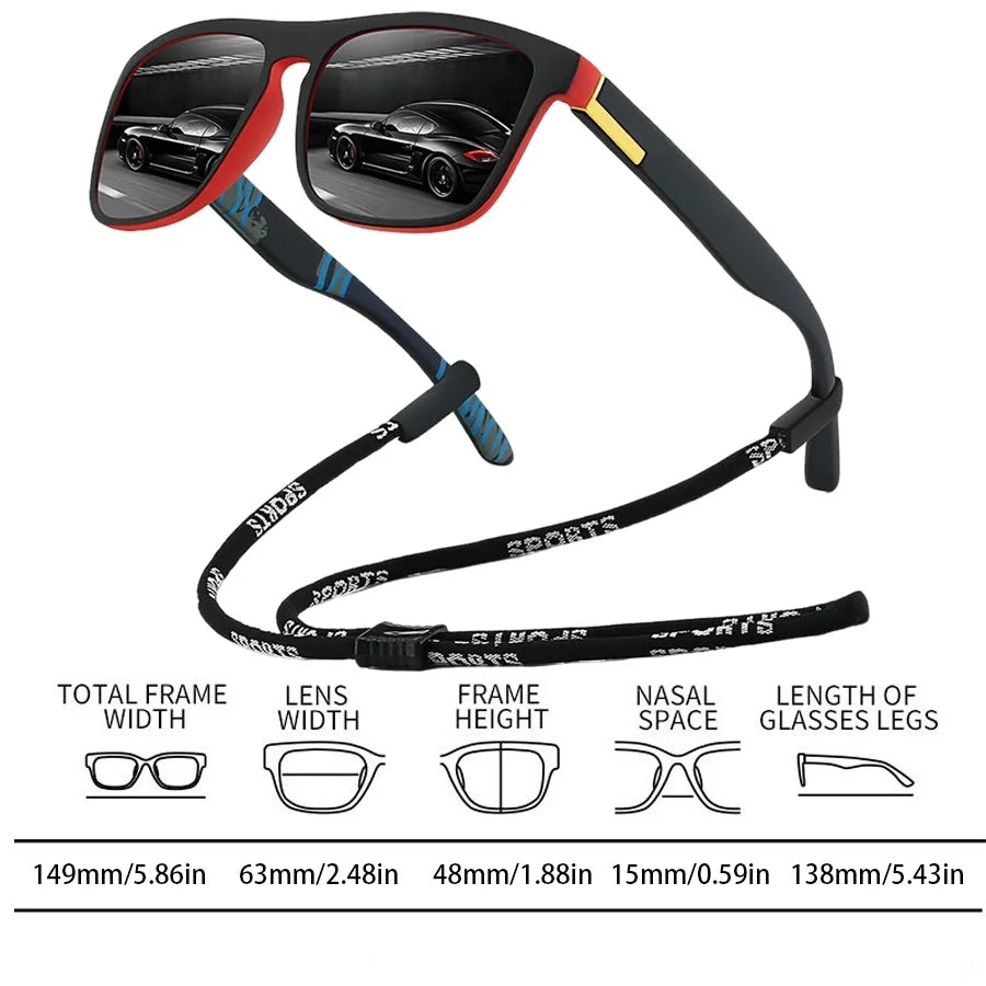 With Chain Fashion Vintage Glittering Material Square Sunglasses Men Women Fishing Driving Classic Brand Designer Sun Glasse