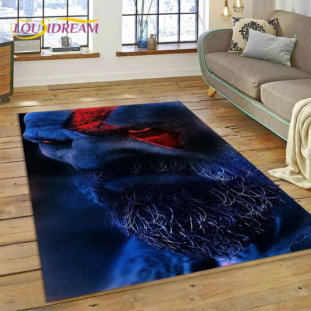 God of War Games Kratos Cartoon 3D Rug Carpet for Living Room Bedroom Home Decor,Floor Mat Non-slip Decoration for Sofa Doormat