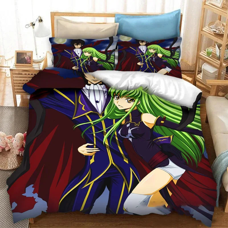 Funda nórdica de anime Code Geass con estampado 3D de moda, juego de cama de 2/3 piezas, doble, individual, full, queen y king, ropa de cama para adultos y niños, funda de edredón