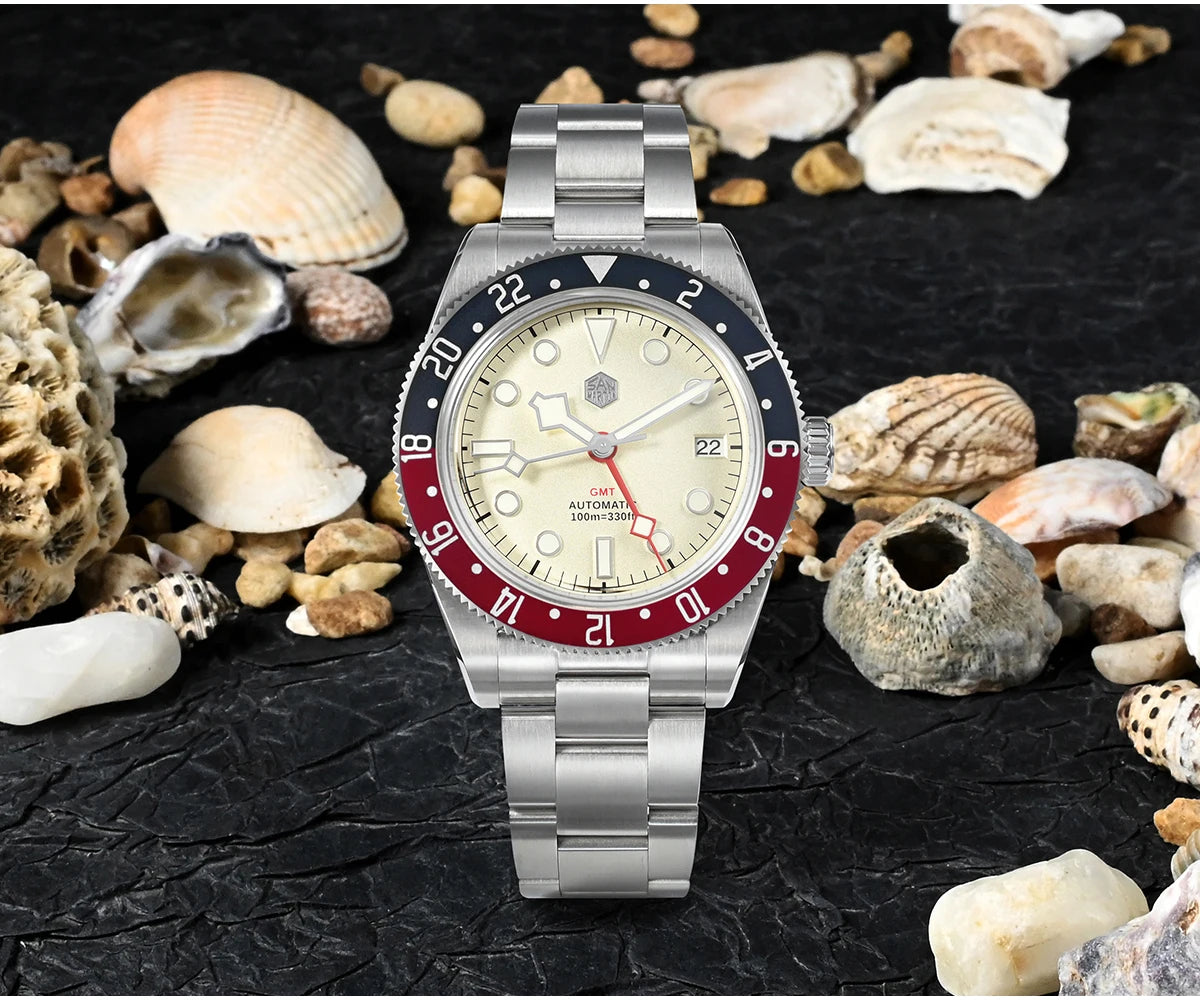 San Martin 39mm NH34 GMT Men's Luxury Watch Bidirectional Aluminum Bezel Automatic Mechanical Sapphire 100M Waterproof SN0109
