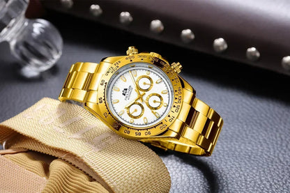 Automatic Watches for Men Mechanical Self Weind Gold Stainless Steel Glacier Ice Blue Chestnut Brown Bezel Reloj Hombre Baratos