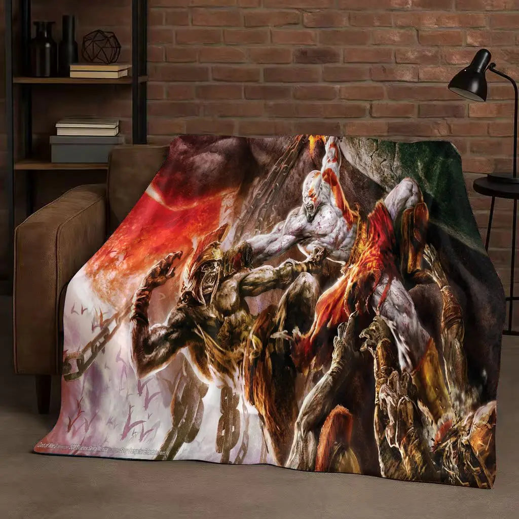 Kratos God of War Game Cartoon Gamer Flannel Blanket,Ultra Soft Warm Plush Throw for Home Bedroom Bed Sofa Cover Picnic Kids