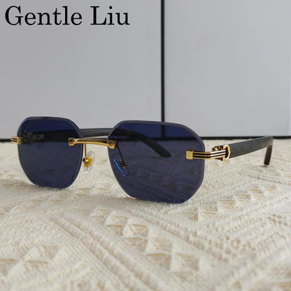 Vintage Square Rimless Sunglasses Men 2026 Luxury Brand Trendy Frameless Punk UV400 Eyewear Anti Blue Light Prescription Glasses