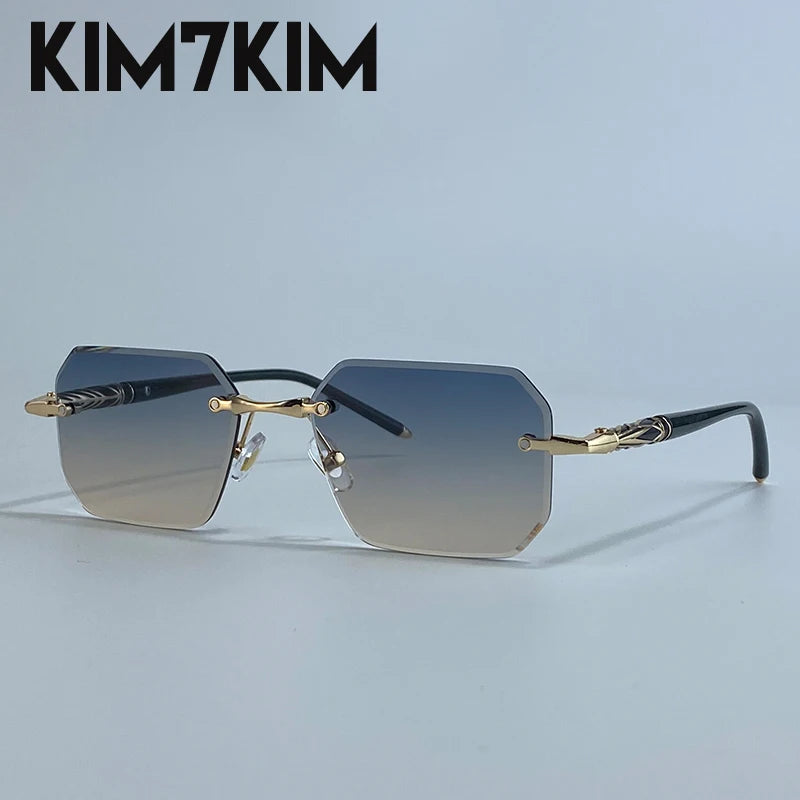 Square Rimless Punk Sunglasses Men 2026 Luxury Brand  Polygon Frameless Sun Glasses For Male Steampunk Driving Eyewear Shades