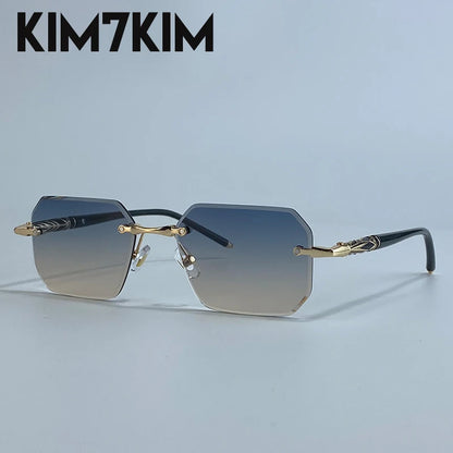 Square Rimless Punk Sunglasses Men 2026 Luxury Brand  Polygon Frameless Sun Glasses For Male Steampunk Driving Eyewear Shades