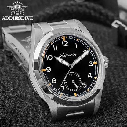 ADDIESDIVE 36mm Herren-Quarzuhr VH60 mit BGW9-Leuchtbeschichtung, Bubble-Mirror-Topfdeckelglas, 10Bar wasserdicht, Edelstahl-Uhr