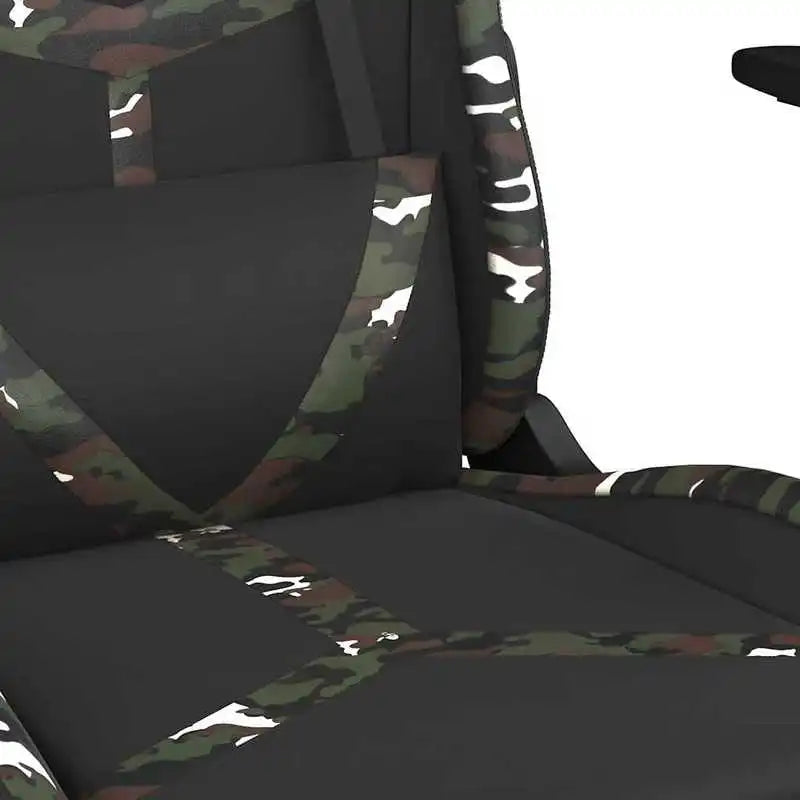 Gaming Chair Massage Footrest Black & Camouflage 67X64X116-127 cm in Imitation Leather, 360° Adjustable Reclining Seat Load Capacity 110 kg