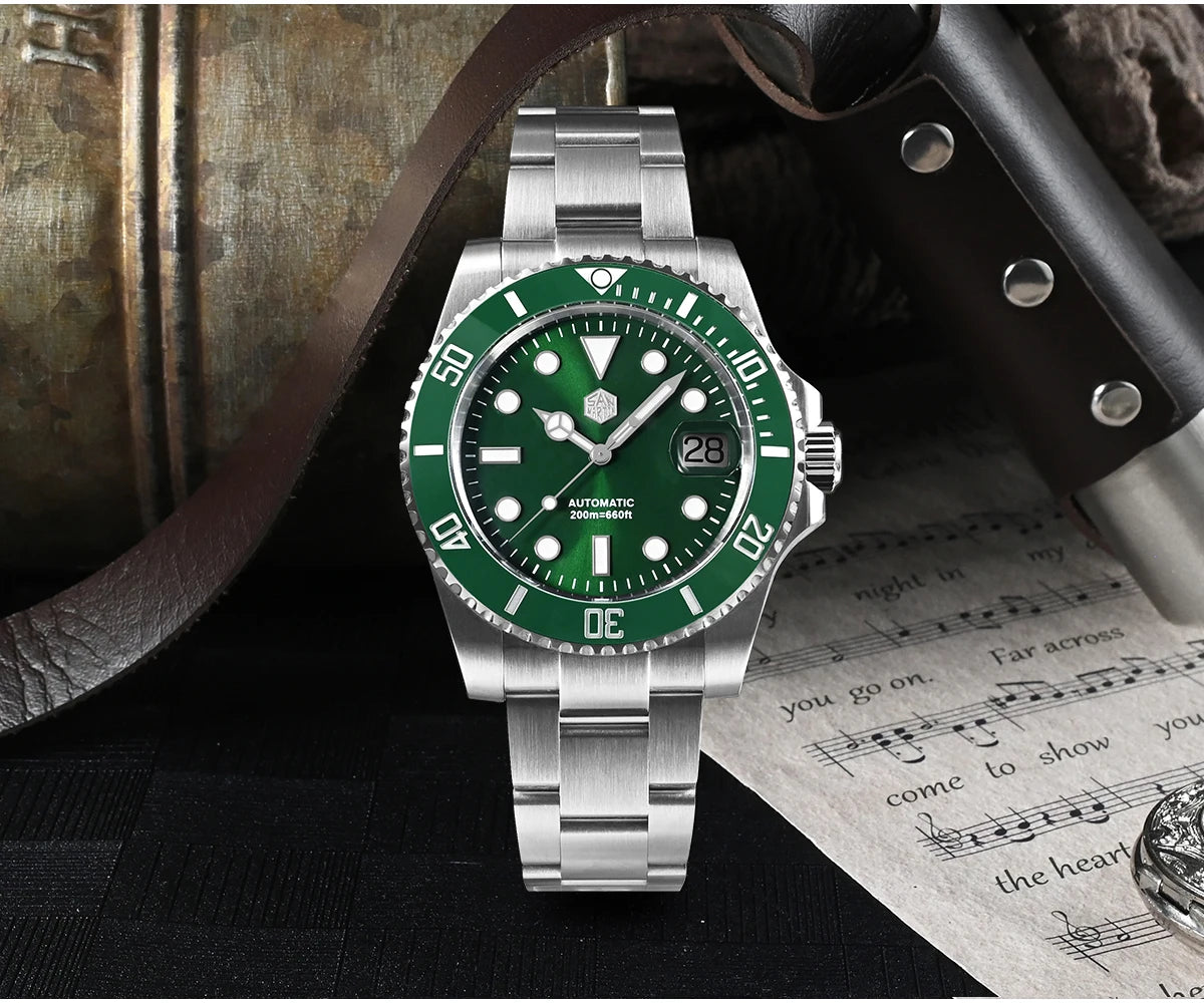 San Martin Watch New Upgraded Sub Men's PT5000 ST2130 Automatic Diving Watches with Ceramic Bezel 200m Waterproof Sapphire SN0017G