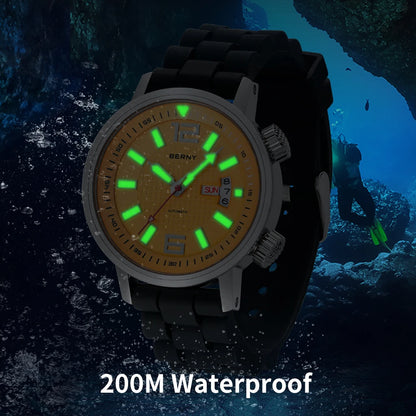 BERNY 20ATM Diver Automatic Mechanical Watch for Men Super Luminous Waterproof Swimming Dive Wristwatch Sapphire Self Winding