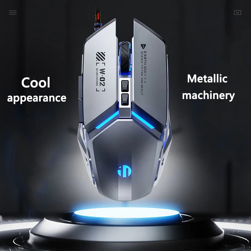 Inphic W2 2. Generation USB-kabelgebundene Gaming-Maus mit Silent Click, Metall-Style, 6-Tasten-Makroprogrammierung, 8800DPI