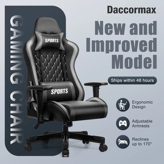 Daccormax Ergonomic Office Chair/Gaming Chair: 170° Recline, Adjustable Armrests, Lumbar Support for Long Hours Sitting
