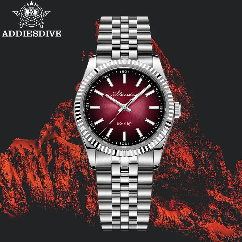 ADDIESDIVE Neue Herrenuhr AD2073, Saphirglas, 36mm, VH31 Sunburst Quarzuhr, 10Bar wasserdichte Taucheruhr, leuchtende Armbanduhr