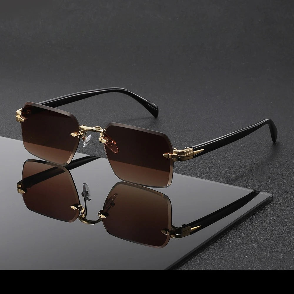 Metal Rimless Sunglasses Metal Hinges Men's Women's Beveled Edge Outdoor UV Protection Eyewear Brand Designer Stylish Glasses