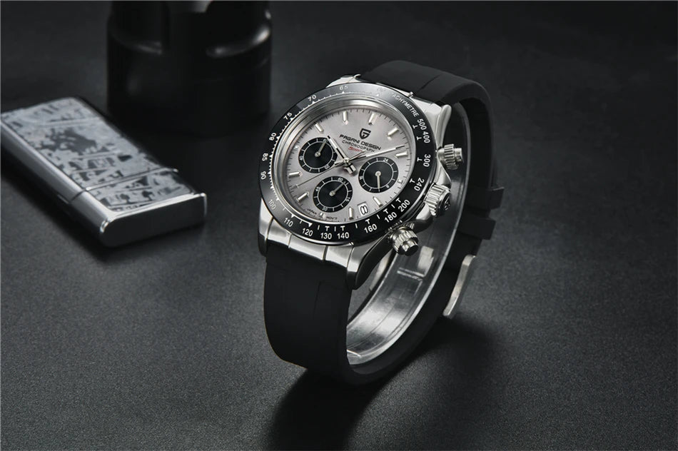 PAGANI DESIGN V2 40MM Herrenuhr mit Meteorit-Zifferblatt, Quarzwerk, Saphirglas, Retro-Chronograph, wasserdichte Uhr für Herren