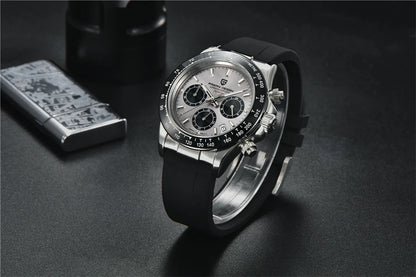 PAGANI DESIGN V2 40MM Herrenuhr mit Meteorit-Zifferblatt, Quarzwerk, Saphirglas, Retro-Chronograph, wasserdichte Uhr für Herren
