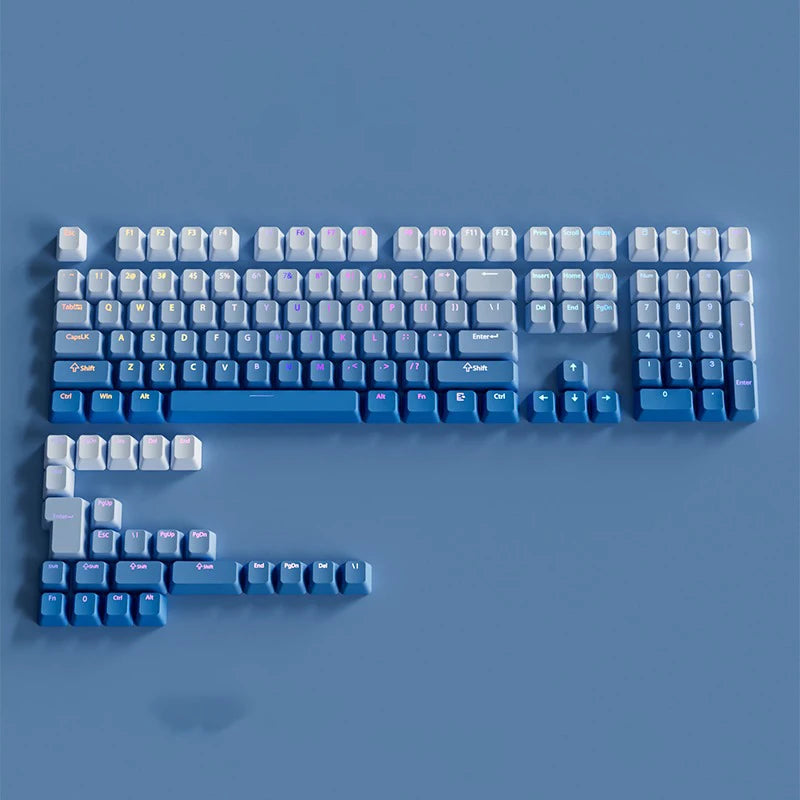 RGB-Gamer-Tastenkappen mit Farbverlauf-Hintergrundbeleuchtung für mechanische Tastaturen mit MX-Switches, OEM-Profil, PBT-Keycaps, Weiß/Blau, ISO-Layout, DIY-Tastenkappen