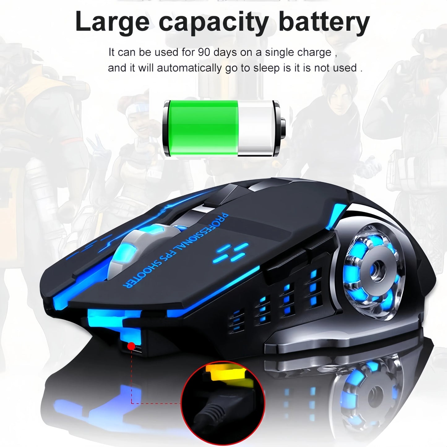 Wiederaufladbare kabellose Gaming-Maus – leise Bluetooth/USB-Verbindung, RGB-Hintergrundbeleuchtung, E-Sports für PC