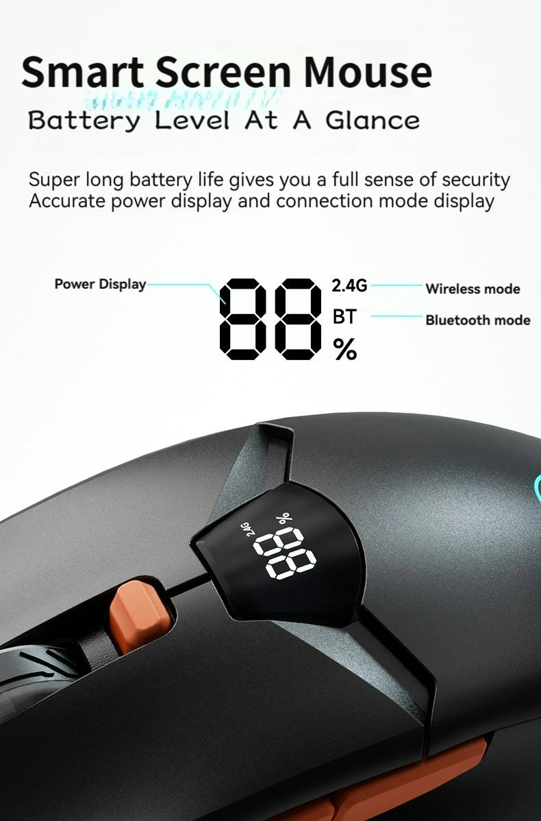 Ratón inalámbrico Bluetooth 2.4G con pantalla de visualización, batería de gran capacidad de 600mAh y botones de tono luminoso para gaming y oficina