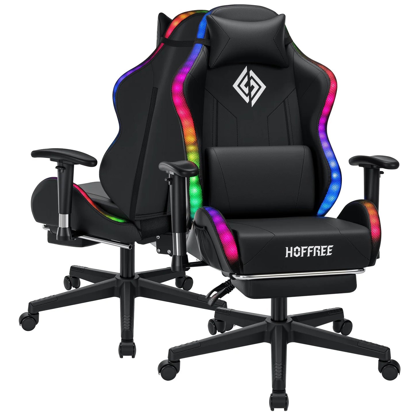 Silla gaming LED para niños de 8-15 años, silla gamer ajustable con iluminación LED, reposapiés y soporte lumbar, silla ergonómica para PC