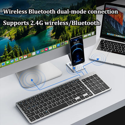 Dual-Mode Wireless Keyboard Bluetooth 5.0 & 2.4G Rechargeable Keyboard, 102 Keys Multi-Device Wireless Keyboard for MacBook, Laptop, Tablet & PC
