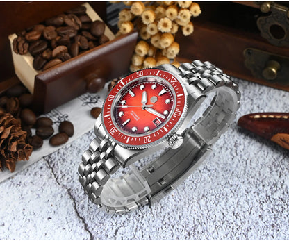 Relógio de mergulho de luxo para homem San Martin 40mm Miyota 9015, mostrador em esmalte sunburst, relógio de pulso mecânico automático, resistente à água 200m, SN0148