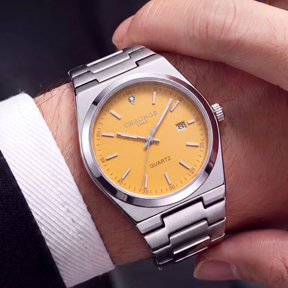 CHRONOS muški kvarcni sat – narukvica od nehrđajućeg čelika, vodootporan, luminescentne kazaljke, prikaz datuma – idealan za posao, sport ili svakodnevno nošenje