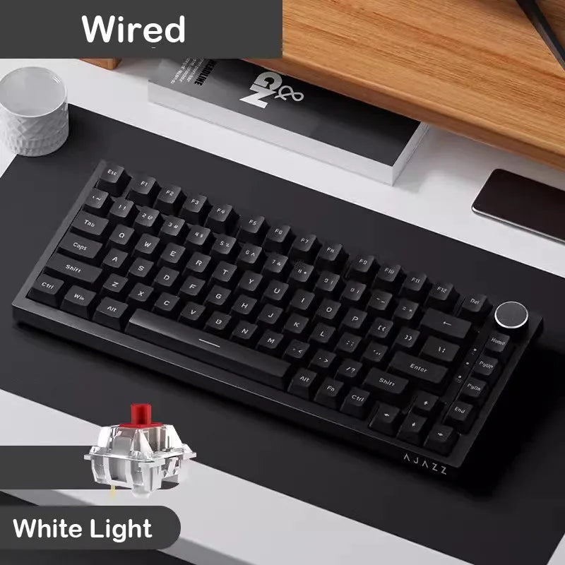 AJAZZ AK820 Mechanische Tastatur 70 % kompaktes Layout/RGB-Beleuchtung/Hot-Swap-fähige Switches, mit kabelgebundenem, kabellosem und Bluetooth-Betrieb