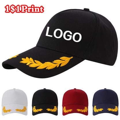 Customized logo printed men's baseball cap casual cap wheat ear men's solid color snap cap sports cap women's baseball cap